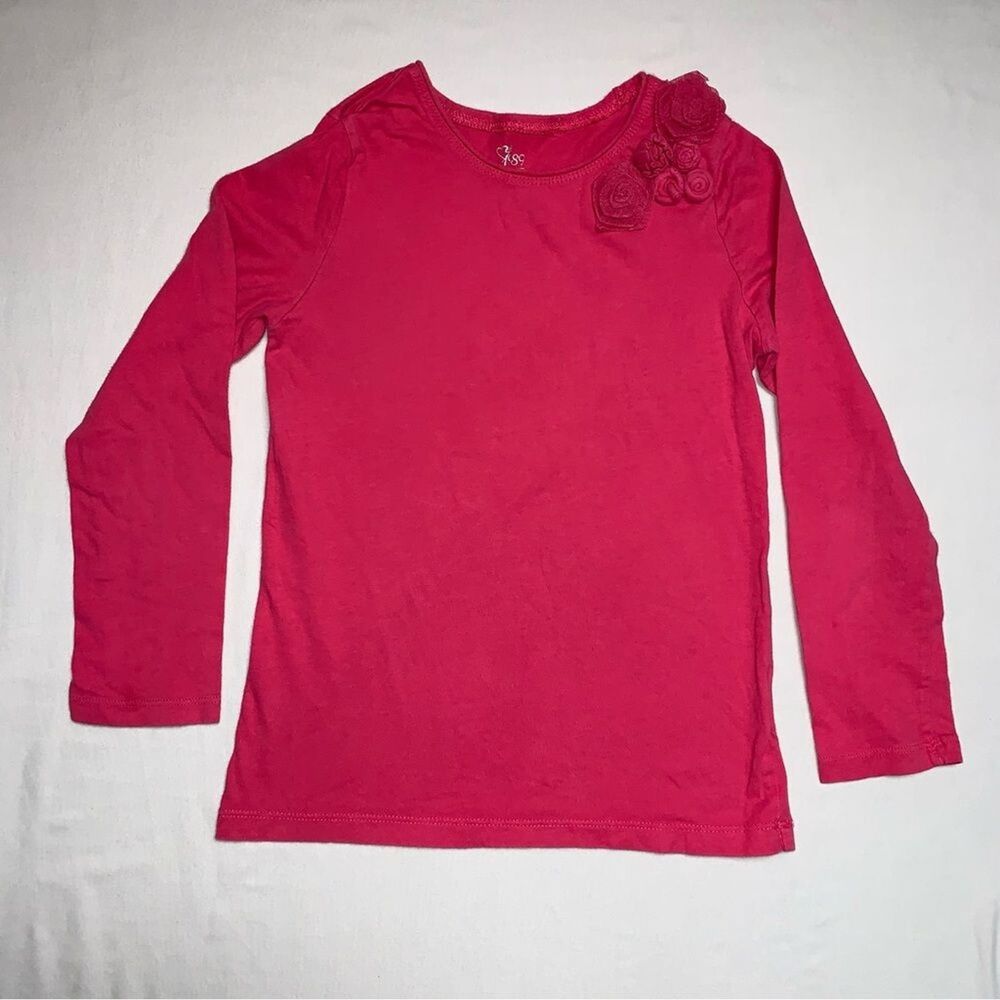 Pink Girl’s Top m 7/8 Long Sleeve Winter Warm Cozy Rosette Flower Neck Christmas